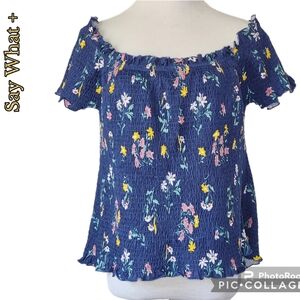 Say What+ blouse fully gathered elastic stretch smocked top ss sz 2x